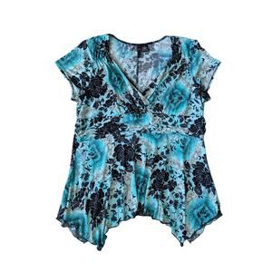 Y2K New Directions Babydoll Top Womens 3X Blue Floral Fairy Coquette Romantic